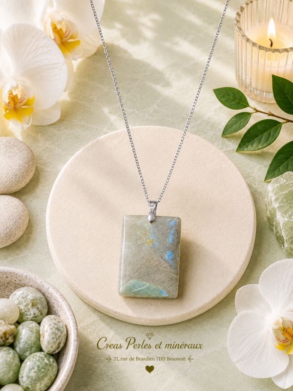 Pendentif en garniérite A+ sur chaîne en acier inoxydable n°2