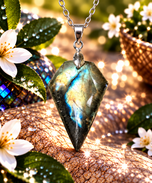 Pendentif en labradorite sur chaîne en acier inoxydable N°3