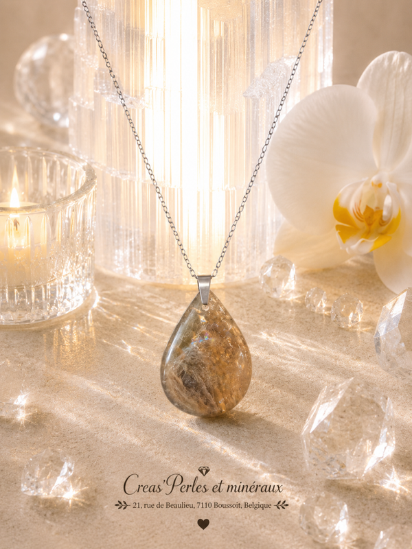 Pendentif en pierre de lune noire AA sur chaîne en acier inoxydable n°4