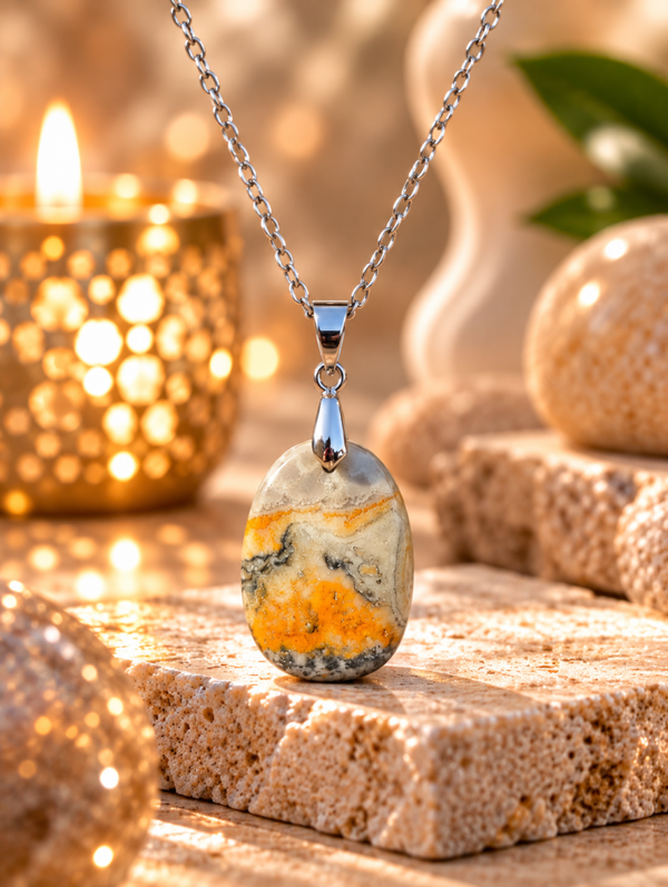 Pendentif en jaspe Bourbon sur chaîne en acier inoxydable n°5