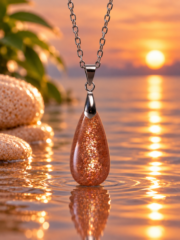 Pendentif en pierre de soleil sur chaîne en acier inoxydable n°6