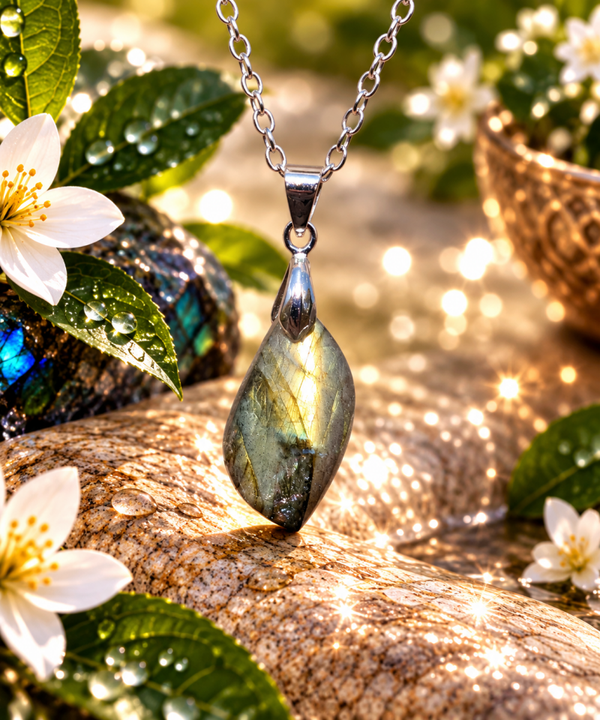 Pendentif en labradorite sur chaîne en acier inoxydable N°9