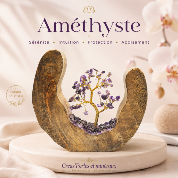 Arbre du bonheur sur bois en améthyste