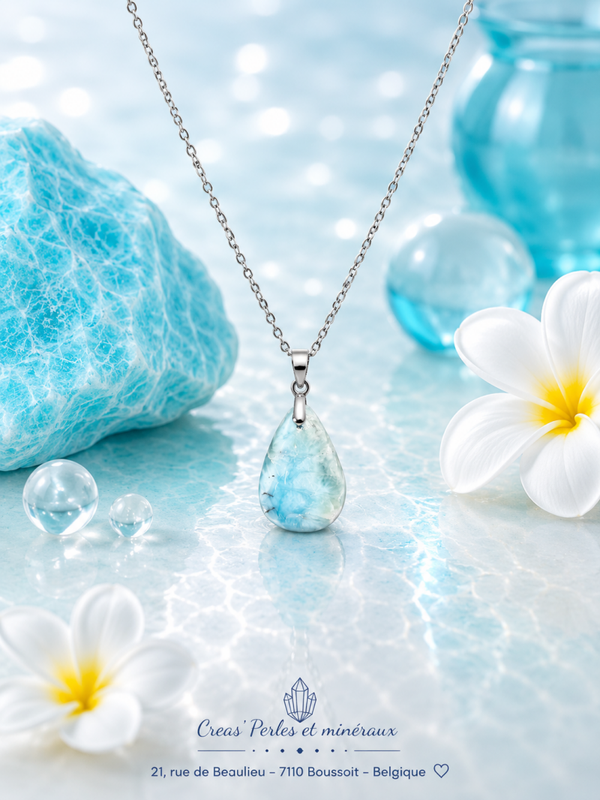 Pendentif en larimar sur chaîne en acier inoxydable N°4