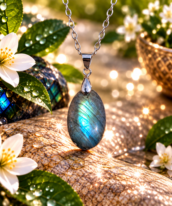 Pendentif en labradorite sur chaîne en acier inoxydable N°14