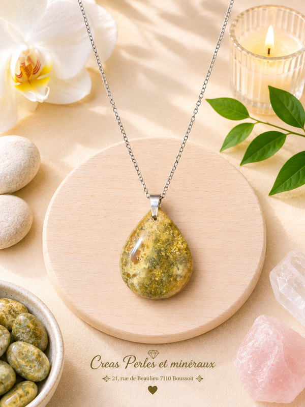 Pendentif en opale verte A+ sur chaîne en acier inoxydable n°3