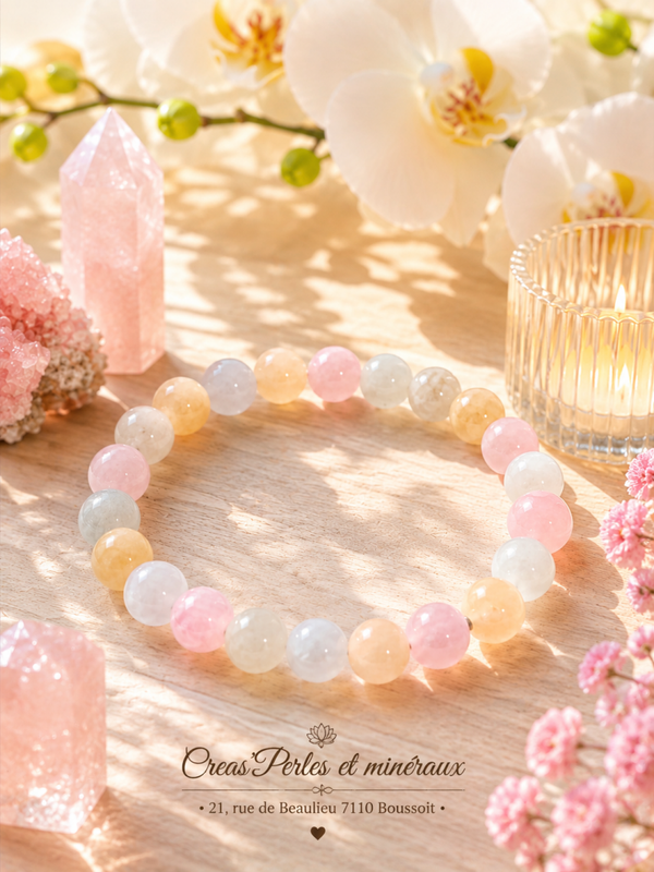 Bracelet en Morganite/béryl multicolore A+