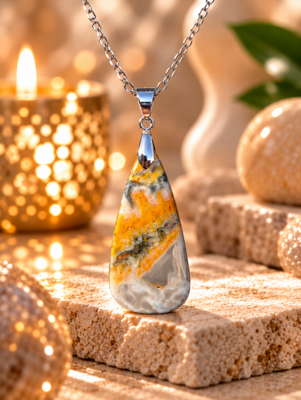 Pendentif en jaspe Bourbon sur chaîne en acier inoxydable n°8