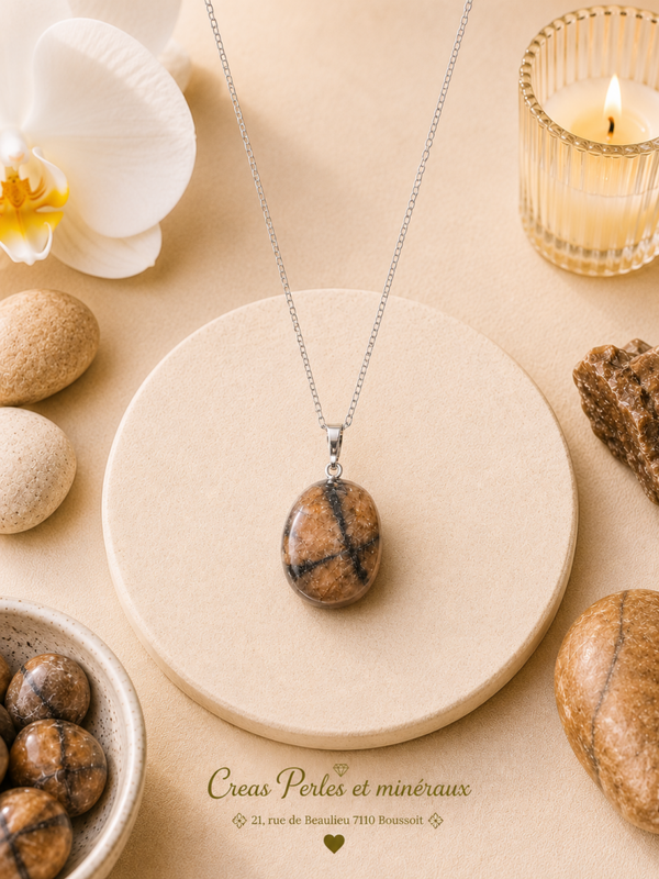 Pendentif en chiastolite sur chaîne en acier inoxydable n°3