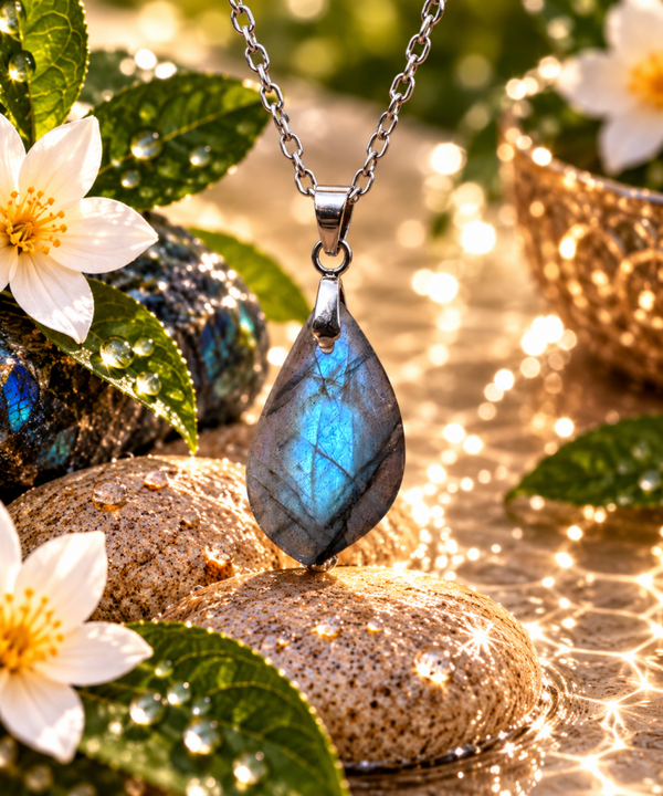 Pendentif en labradorite sur chaîne en acier inoxydable N°6