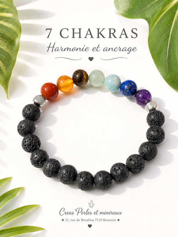 Bracelet 7 Chakras & Pierre de Lave – Harmonie & Ancrage