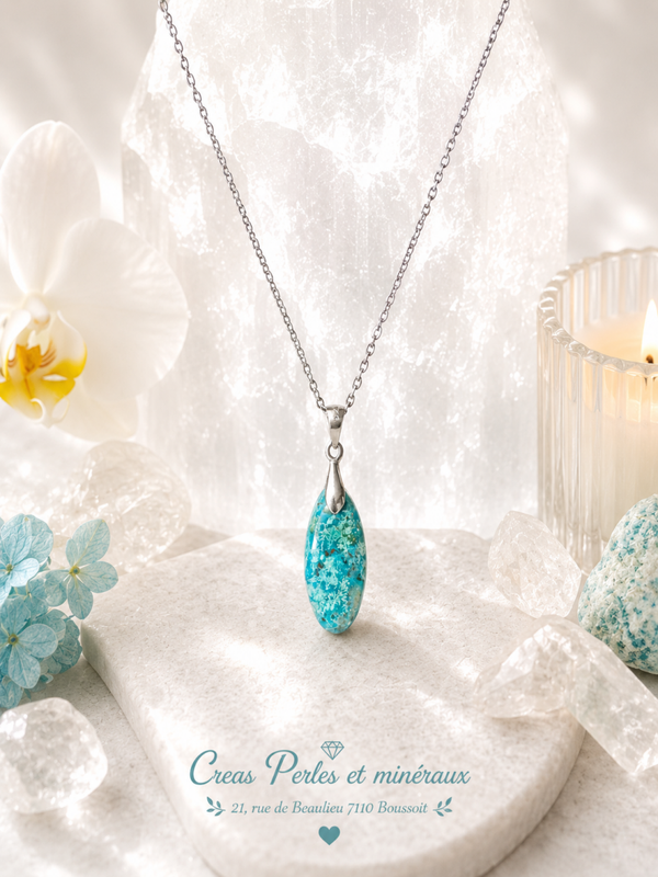 Pendentif en chrysocolle AA sur chaîne en acier inoxydable n°2
