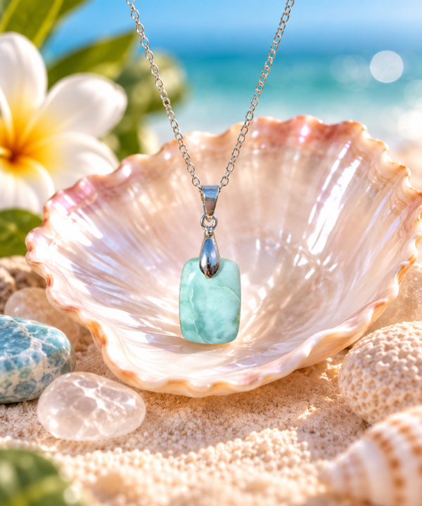 Pendentif en larimar sur chaîne en acier inoxydable N°8