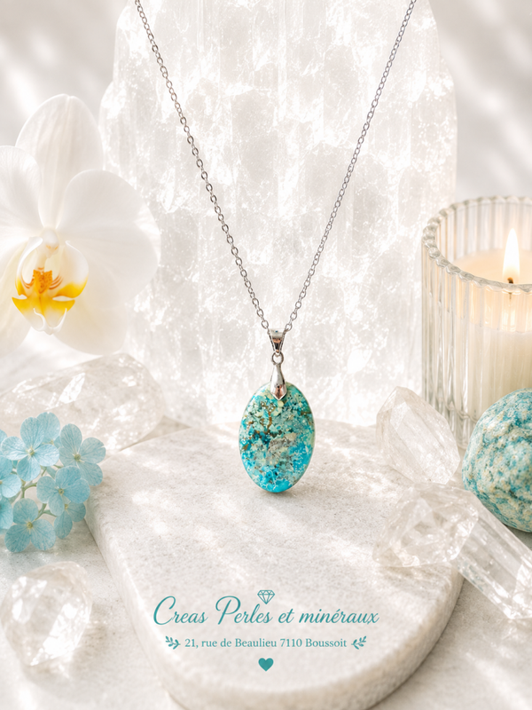 Pendentif en chrysocolle AA sur chaîne en acier inoxydable n°3