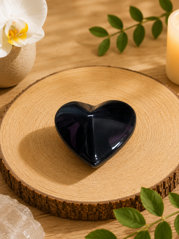 Galet cœur obsidienne œil céleste n°2