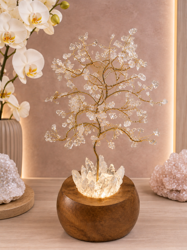 Arbre du bonheur lumineux Cristal de Roche
