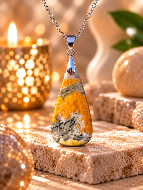 Pendentif en jaspe Bourbon sur chaîne en acier inoxydable n°9