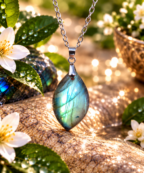 Pendentif en labradorite sur chaîne en acier inoxydable N°15
