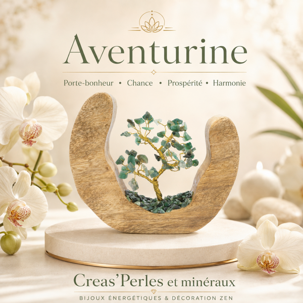 Arbre du bonheur sur bois en aventurine verte