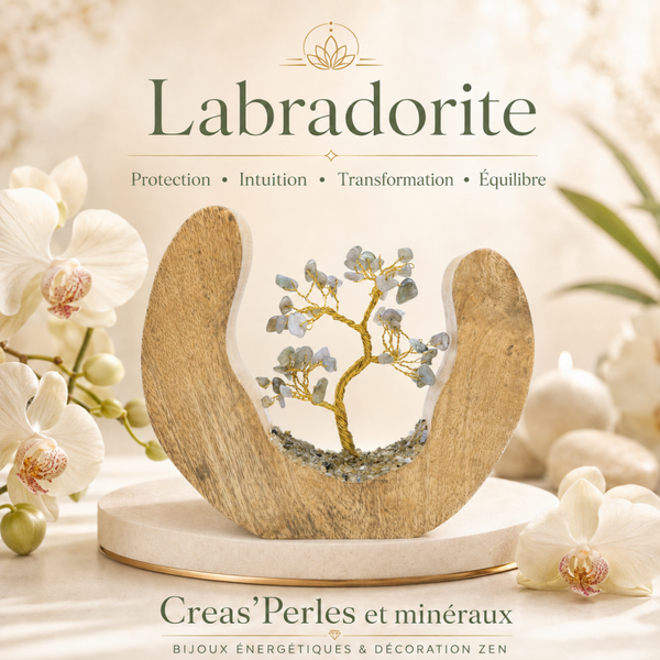 Arbre du bonheur sur bois en labradorite