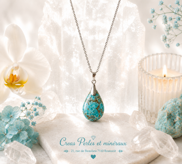 Pendentif en chrysocolle AA sur chaîne en acier inoxydable n°1