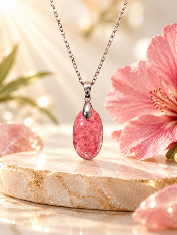 Pendentif en thulite AA sur chaîne en acier inoxydable n°1