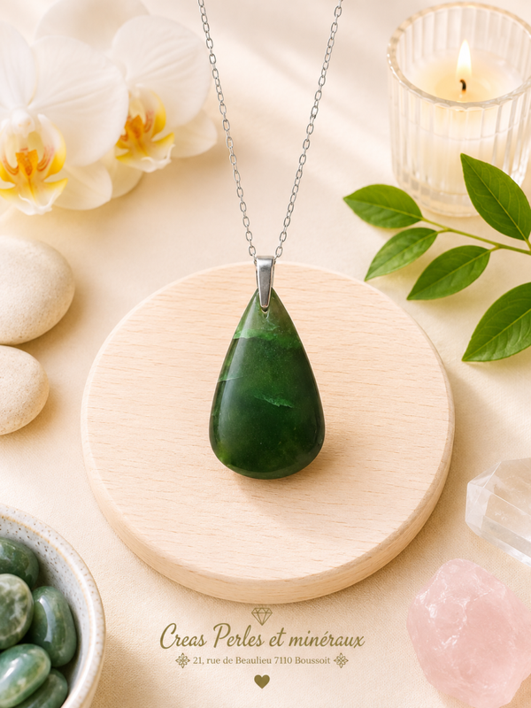 Pendentif en jade néphrite sur chaîne en acier inoxydable n°4