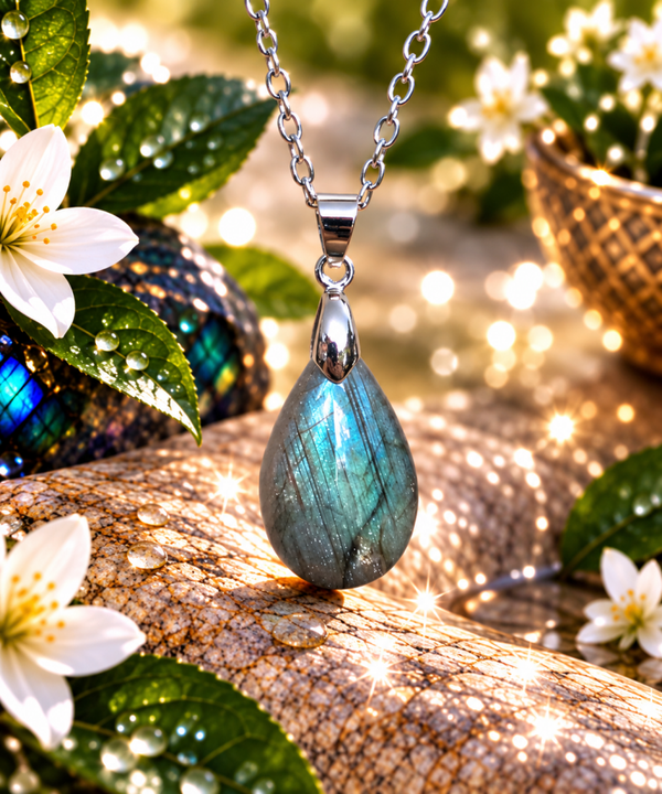 Pendentif en labradorite sur chaîne en acier inoxydable N°19