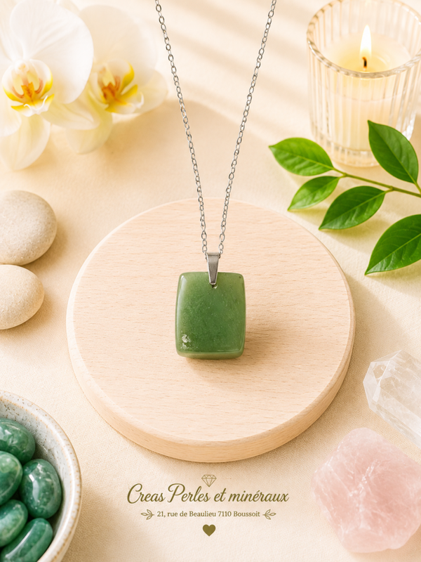 Pendentif en jade néphrite sur chaîne en acier inoxydable n°6