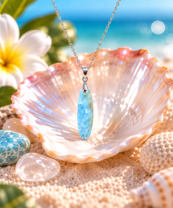 Pendentif en larimar sur chaîne en acier inoxydable N°3