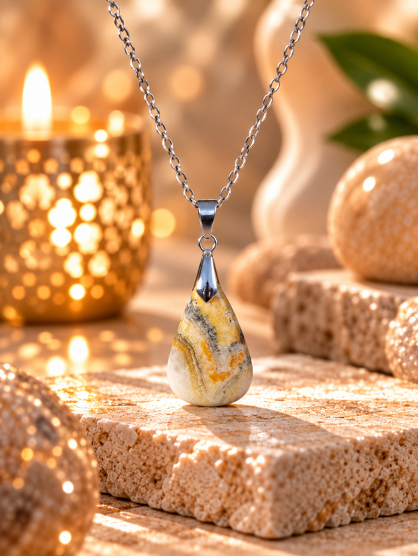 Pendentif en jaspe Bourbon sur chaîne en acier inoxydable n°4