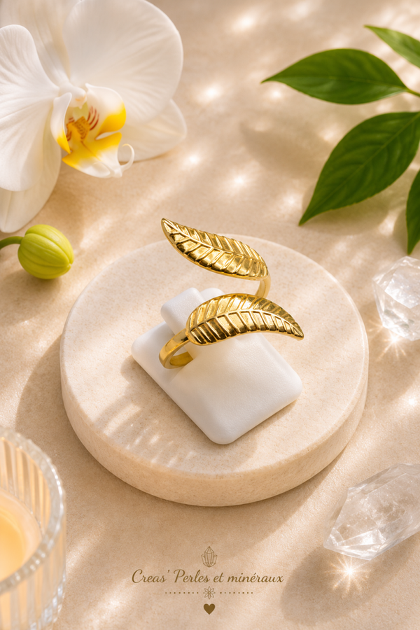 Bague en acier inoxydable feuille de laurier design
