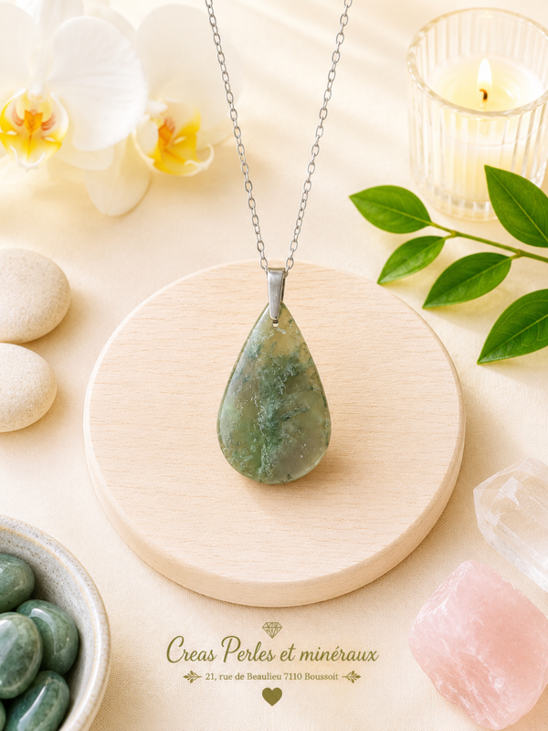 Pendentif en jade néphrite sur chaîne en acier inoxydable n°5
