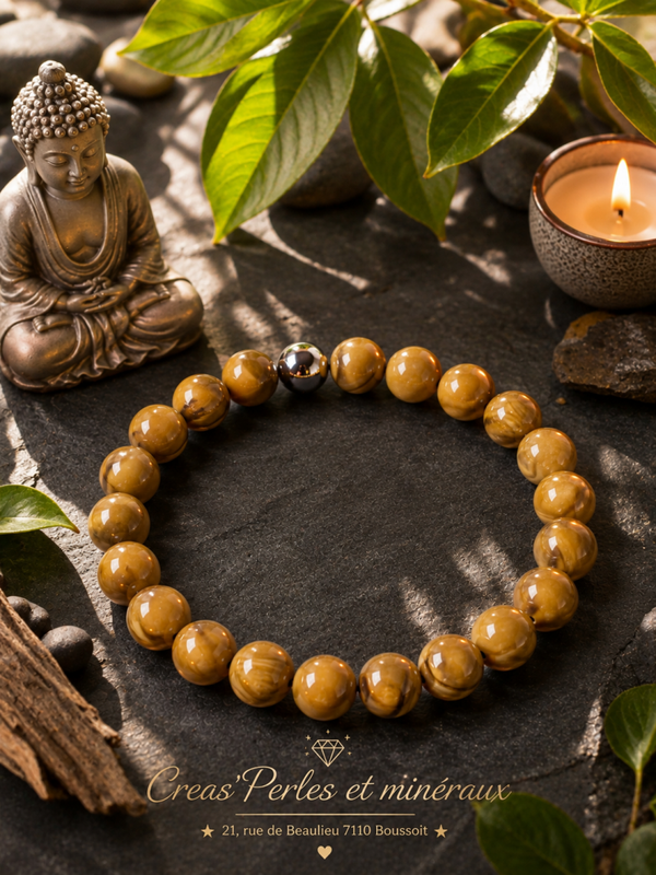 Bracelet en bois fossile jaune A