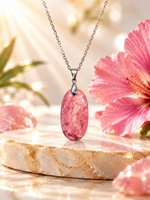 Pendentif en thulite AA sur chaîne en acier inoxydable n°7