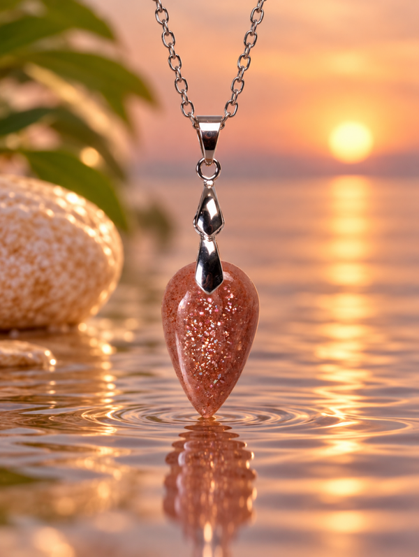 Pendentif en pierre de soleil sur chaîne en acier inoxydable n°2
