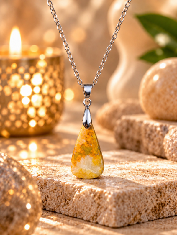Pendentif en jaspe Bourbon sur chaîne en acier inoxydable n°2