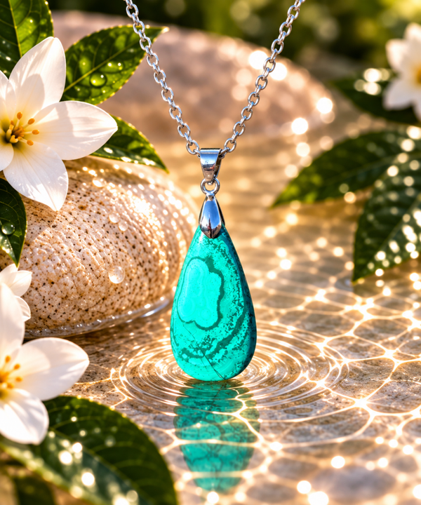 Pendentif Malachite AA sur chaîne en acier inoxydable N°8