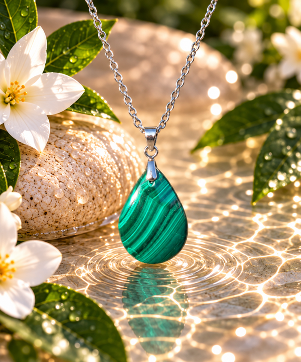 Pendentif Malachite AA sur chaîne en acier inoxydable N°4