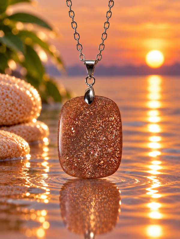 Pendentif en pierre de soleil sur chaîne en acier inoxydable n°11
