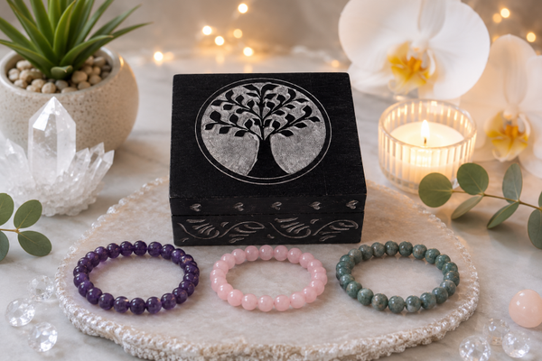 Boîte à bijoux de purification et rechargement en saponite arbre de vie