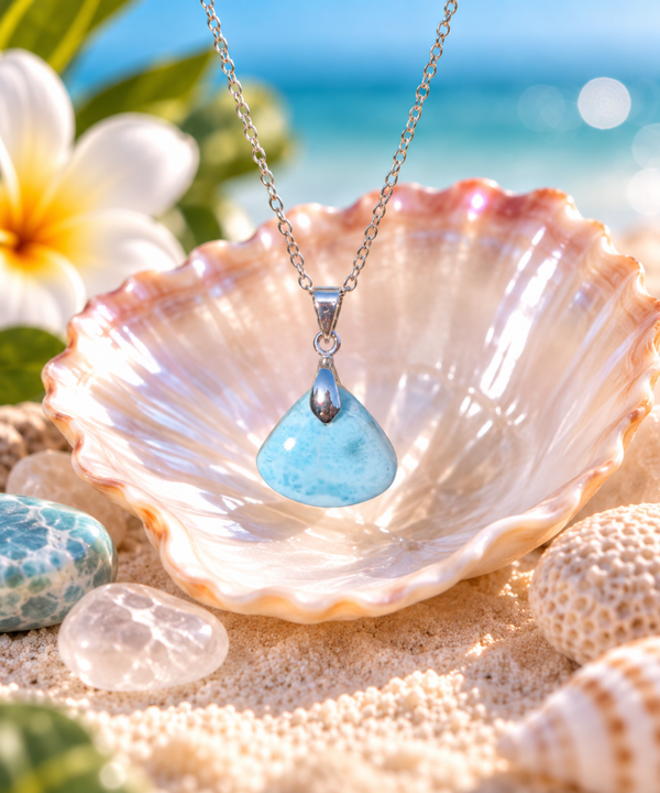 Pendentif en larimar sur chaîne en acier inoxydable N°9