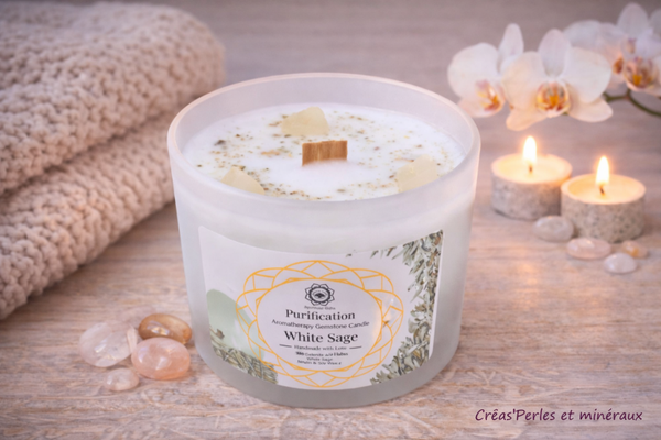 Bougie Green Tree 'Purification' Sélénite + Sauge blanche 256g