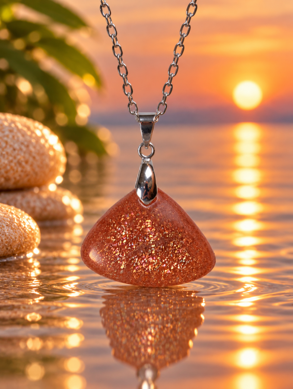 Pendentif en pierre de soleil sur chaîne en acier inoxydable n°8