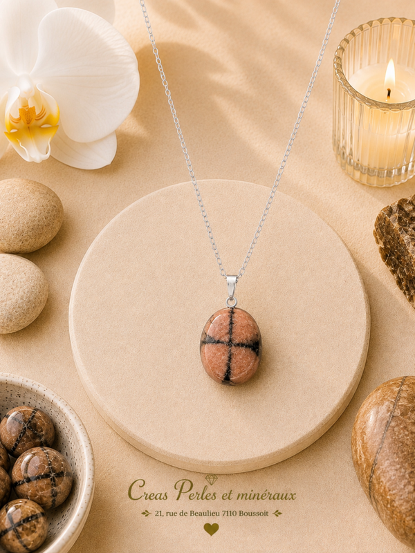 Pendentif en chiastolite sur chaîne en acier inoxydable n°1