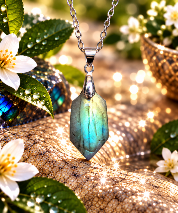 Pendentif en labradorite sur chaîne en acier inoxydable N°20