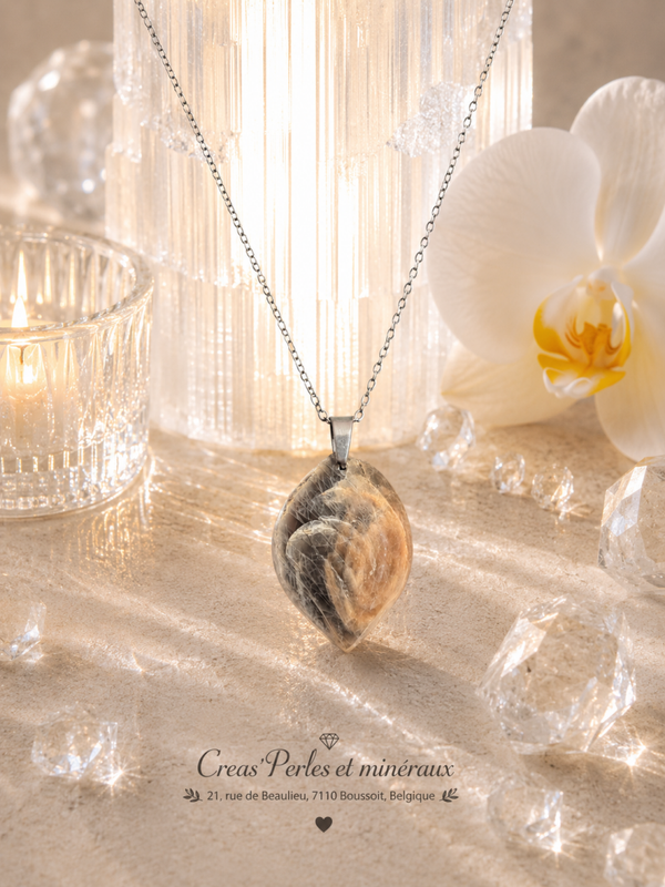 Pendentif en pierre de lune noire AA sur chaîne en acier inoxydable n°3
