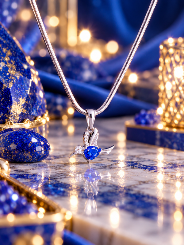 Pendentif en lapis-lazuli oiseau argent rhodié 925/1000