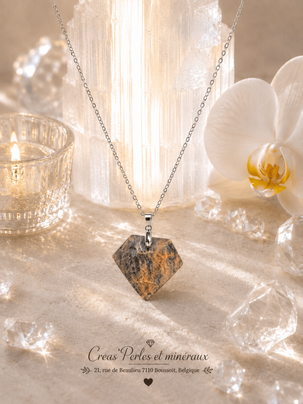 Pendentif en pierre de lune noire AA sur chaîne en acier inoxydable n°1