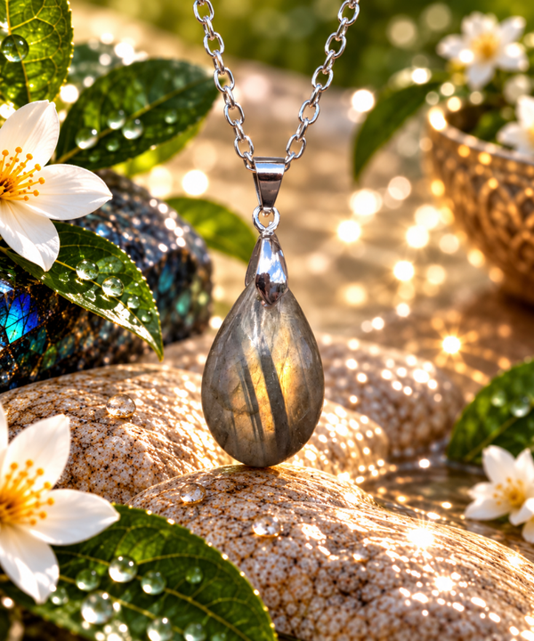Pendentif en labradorite sur chaîne en acier inoxydable N°7